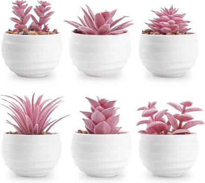 Der Rose Set of 6 Pink Succulents Plants Artificial in Pots Small Fake Plants for Girls Pink Room Decor Office Desk Accessories for Women