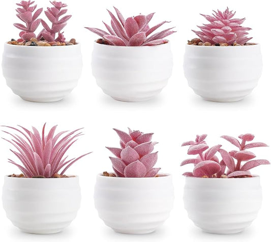 Der Rose Set of 6 Pink Succulents Plants Artificial in Pots Small Fake Plants for Girls Pink Room Decor Office Desk Accessories for Women