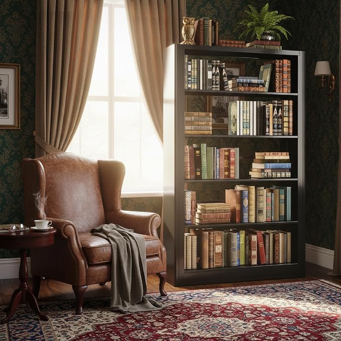 Bookshelf, Heavy Duty Metal Book Shelf, Industrial Tall BookShelves with Adjustable Shelves, 280lbs Shelf Capacity, Large Office Bookcase, Display Book Organizer for Living Room Library - 69”H