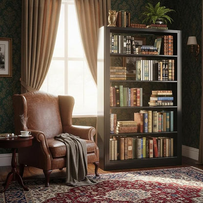 Bookshelf, Heavy Duty Metal Book Shelf, Industrial Tall BookShelves with Adjustable Shelves, 280lbs Shelf Capacity, Large Office Bookcase, Display Book Organizer for Living Room Library - 69”H