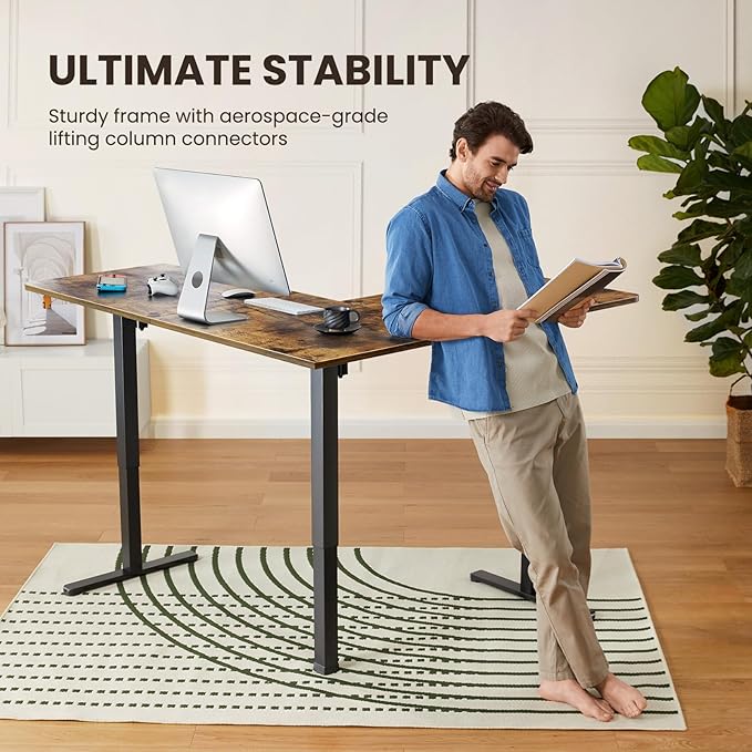 ErGear L Shaped Standing Desk, 63"x55" Electric Adjustable Height Sit Stand up Desk, Ergonomic Large Computer Table, Left & Right Interchangeable Installation, Suitable for Home Office, Vintage Brown