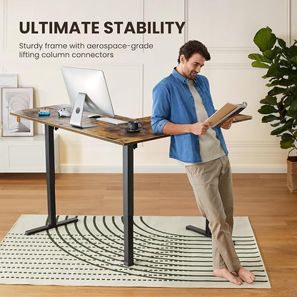 ErGear L Shaped Standing Desk, 63"x55" Electric Adjustable Height Sit Stand up Desk, Ergonomic Large Computer Table, Left & Right Interchangeable Installation, Suitable for Home Office, Vintage Brown