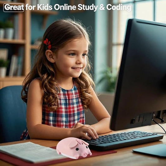 Wireless Mouse Pink Cute Pig Design Bluetooth Dual Mode Portable Compact Lightweight Silent Optical Kawaii Mice for PC Laptop Computer Tablet Macbook Pro/Air Kids Girls Student Home School Office Gift
