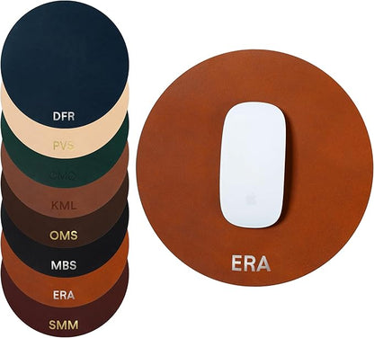 Northwind Personalized Leather Round Mouse Pad – Made in USA - Minimalist Custom Monogrammed Full Grain Leather Desk Pad | Premium Office Accessory Gift for Men, Women and Gamers, 8.5" Diameter