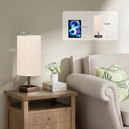 aooshine Brown Small Table Lamp - Bedside Lamp for Bedroom, Minimalist Nightstand Lamp with Square Shade, Desk Lamp for Kids Room