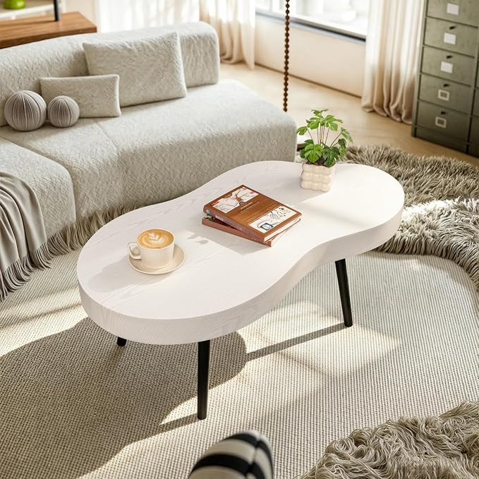 Cloud Coffee Tables Modern Small Coffee Table Wood Frame Low Floor Table for Sitting on the Floor White Funky Center Tea Tables for Living Room Reception Room