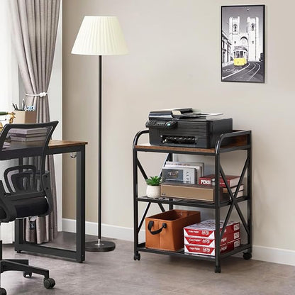 KATHY&BOB Large Printer Stand for Home Office, 23.6 x15.8 x 31.5 Inch Large Printer Table with Adjustable Storage Shelf, 3-Tier Mobile Rolling Printer Shredder Cart with Wheels, Stand for Heat Press
