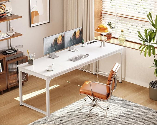Coleshome 71 Inch Computer Desk with USB Ports, Large Office Desk, Long Study Student Writing Desk, White