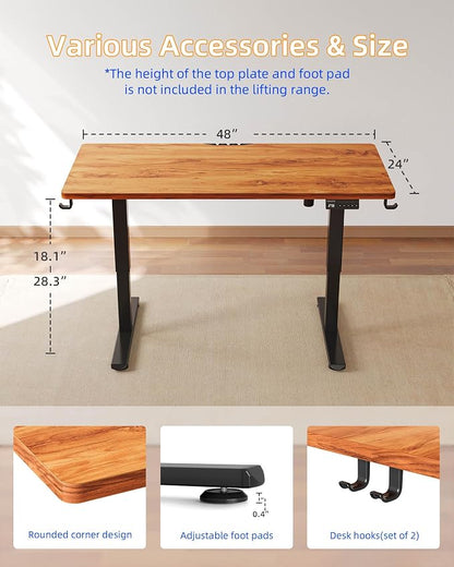 YIHAYO One-Piece Low Height Adjustable Desk, Lifts 18.1-28.3 Inches, Electric Standing Desk for Short People, 48 x 24 Inches Computer Table with Splice Board for Home Office, Rustic Brown