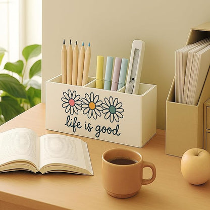 Inspirational Pen Pencil Holder for Desk, Motivational Gifts for Women, Trendy Preppy Daisy Flower Makeup Brush Toothbrush Holder for Vanity Bathroom