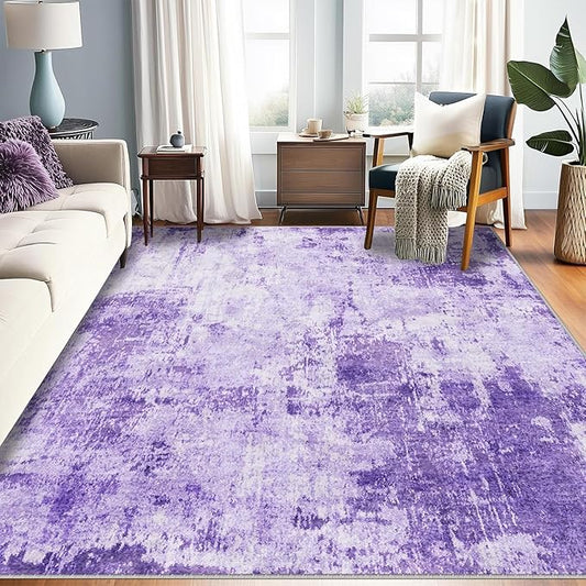 RELEANY Washable Area Rugs 8'x10' Non-Slip Modern Abstract Soft for Living Room Entryway Bedroom Kitchen, Print Pattern, Purple Gray Pink White