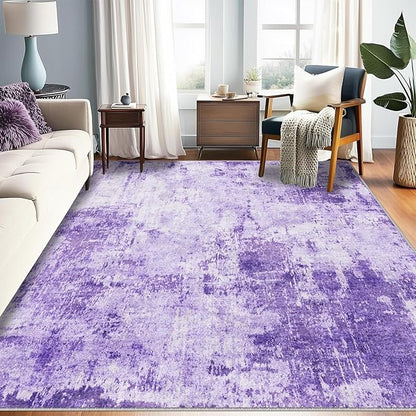 RELEANY Washable Area Rugs 6'x8' Non-Slip Modern Abstract Soft for Living Room Entryway Bedroom Kitchen, Print Pattern, Purple Gray Pink White