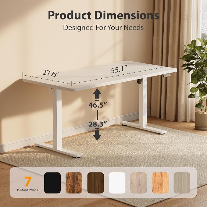 Cubiker Standing Desk, 55x28 Inches Sit Stand Home Office Desk, Electric Stand up Desk, Adjustable Desk with Splice Board, White Frame/White Top