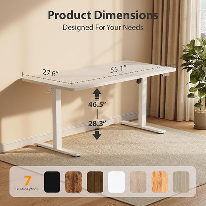 Cubiker Standing Desk, 55x28 Inches Sit Stand Home Office Desk, Electric Stand up Desk, Adjustable Desk with Splice Board, White Frame/White Top