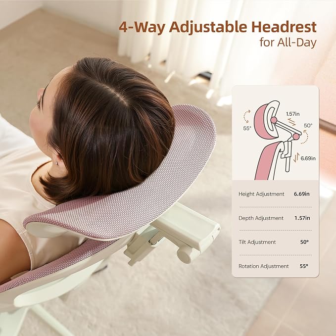 CabLady S2 Petite Office Chair for Women & Small Frames | 330lb Capacity, 4D Adjustable Lumbar/ Headrest, Flip-Up Arms & Footrest, Ergonomic Desk Chair