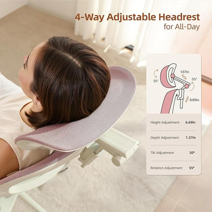 CabLady S2 Petite Office Chair for Women & Small Frames | 330lb Capacity, 4D Adjustable Lumbar/ Headrest, Flip-Up Arms & Footrest, Ergonomic Desk Chair