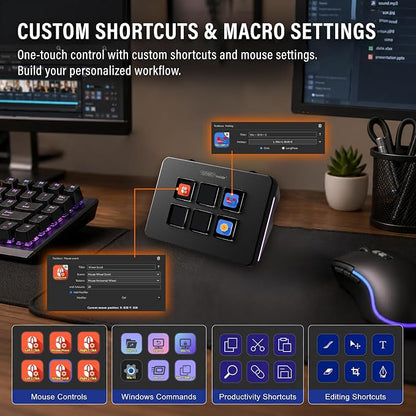 Mini Stream Controller Deck, Gaming Streaming Macro Pad Keypad, Shortcut Keyboard with 6 Programmable LCD Keys, Customizable Icons & RGB Light, USB Soundboard for Video Editing, OBS, PC, Mac
