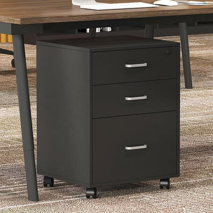 Need 3 Drawer Wood Mobile File Cabinet with Lock,Rolling Filing Cabinet for Letter/A4 Size for Home Office, Black