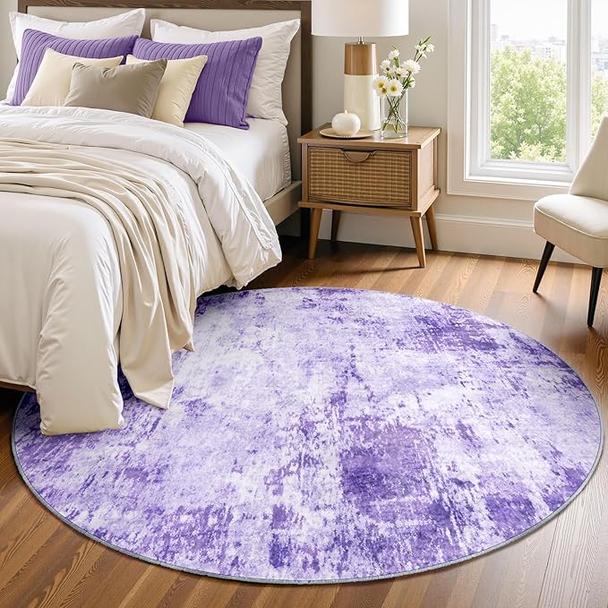 RELEANY Washable Area Rugs 4ft Non-Slip Modern Abstract Soft for Living Room Entryway Bedroom Kitchen, Print Pattern, Purple Gray Pink White