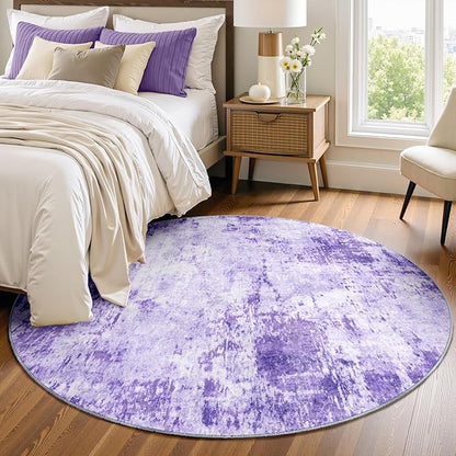 RELEANY Washable Area Rugs 4ft Non-Slip Modern Abstract Soft for Living Room Entryway Bedroom Kitchen, Print Pattern, Purple Gray Pink White