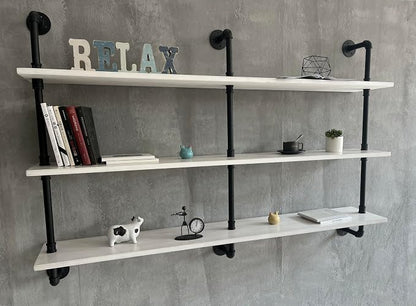 HDDFER Industrial Pipe Shelving Rustic White Pipe Wall Shelves Industrial Shelves with Wood Planks Floating Shelves 60 Inch Farmhouse Bathroom,Kitchen Shelving Wall Mounted