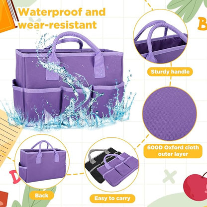 Tellingyou 2 Pcs Art Craft Tote Bag Teacher Craft Organizers and Storage Bag Desktop Tote Supply 600d Oxford Classroom Organizer Caddy Gift for Crafters Christmas Office(Black, Purple)