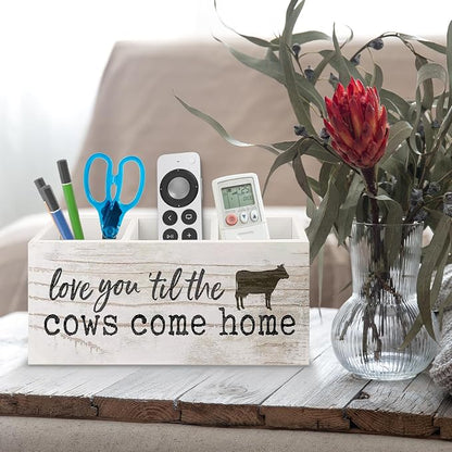 Funny Cow Wooden Pen Pencil Holder for Office Desk Accessories, Cow Lover Gifts, Love You 'Til the Cows Come Home Makeup Brush Toothbrush Holder Organizer for Bathroom