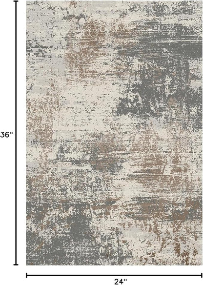 Ciicool Modern Abstract Area Rug 2x3 Washable Small Entryway Rugs, Non-Slip Low Pile Throw Rug, Thin Kitchen Bathroom Rug, Grey Brown Floor Carpet for Entrance Living Room Bedroom Indoor Door Mat