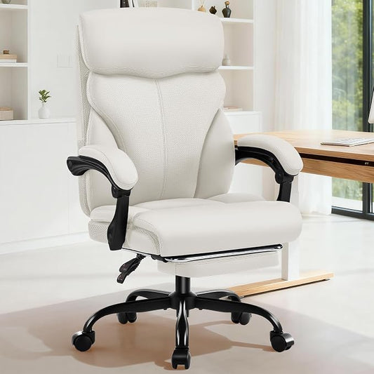 AreShark Office Chair - Ergonomic Comfortable High Back Computer Desk Chair with Foot Rest - Executive Breathable Swivel Rolling Reclining Leather Chair with Lumbar Support for Home Gaming Relaxing