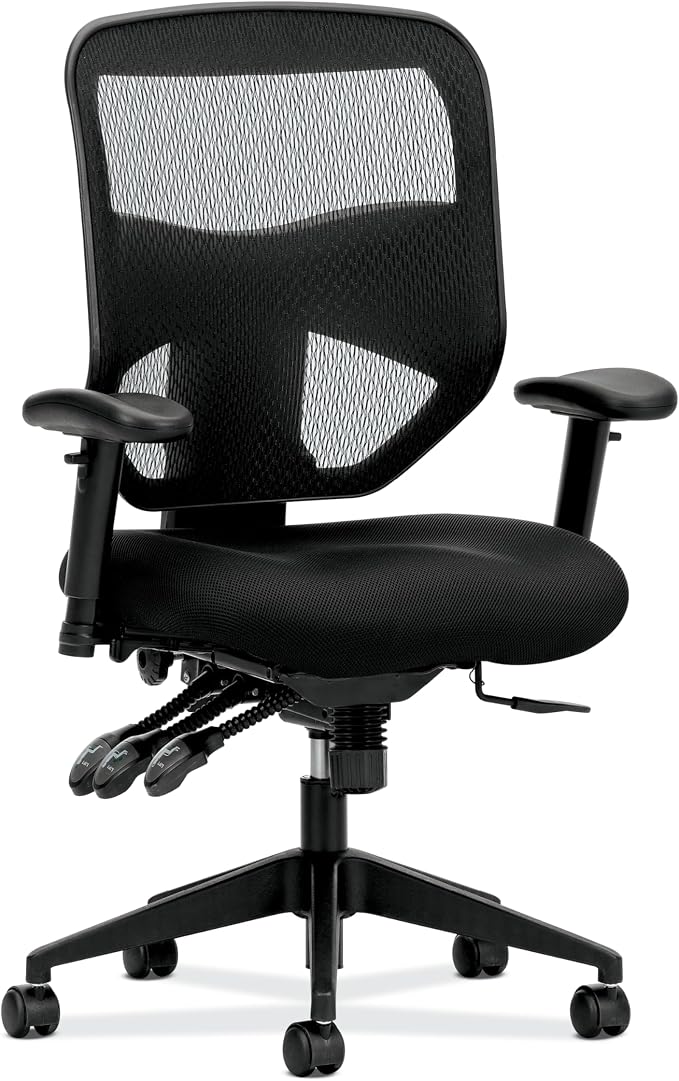 HON Prominent Ergonomic Mesh Office Chair with Adjustable Arms and Advanced Synchro‑Tilt Recline, High Back Desk and Computer Chair for Home Office or Workstation, Lumbar Support, Black