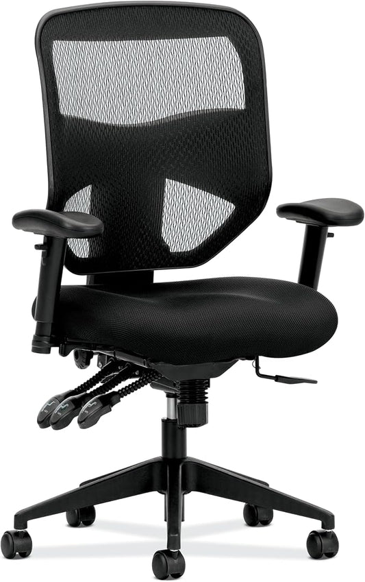 HON Prominent Ergonomic Mesh Office Chair with Adjustable Arms and Advanced Synchro‑Tilt Recline, High Back Desk and Computer Chair for Home Office or Workstation, Lumbar Support, Black