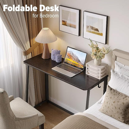 WOHOMO Folding Desk, 39.4" Narrow Writing Foldable Desk, Space-Saving Laptop Table, Easy Assemble Workstation for Home Office, Black