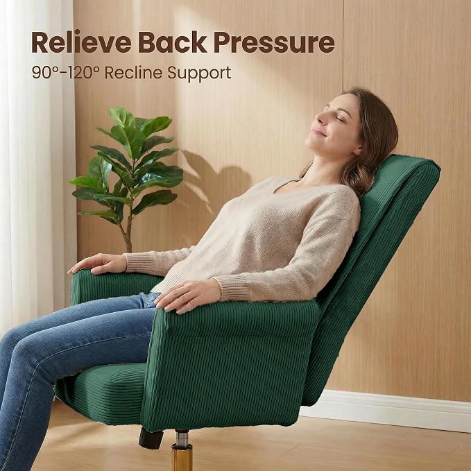 Stripes Velvet Home Office Desk Chair, Accent Upholstered Modern Height Adjustable Swivel Chair with Wheels,Ergonomic Task Chair for Living Room,Bedroom,Vanity,Study,Office（Green）