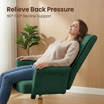 Stripes Velvet Home Office Desk Chair, Accent Upholstered Modern Height Adjustable Swivel Chair with Wheels,Ergonomic Task Chair for Living Room,Bedroom,Vanity,Study,Office（Green）