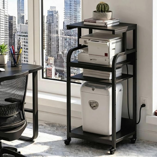 VOWNER 4-Tier Printer Stand with Power Outlet, Tall Printer Table Shelves with 5-Adjustable Heights, Heavy Duty Printer Cart for Home Office Storage, for CPU, Scanner, Shredder, 20.7" Lx15.7 Wx44.5 H