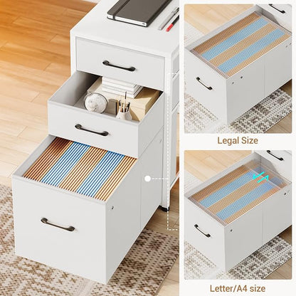 SEDETA L Shaped Office Desk with Drawers, 64.5" Reversible Computer Desk with Storage Shelves and Power Outlet, Corner Gaming Desk with LED Strip for Home Office, White
