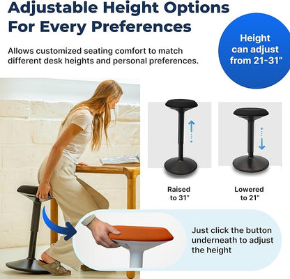 Standing Desk Stool Chair, Height Adjustable Stool 21-31 inch for Office and Classroom, Swivel seat, Anti-Slip Bottom Ergonomic Wobble Stool with Rocking Motion, Orange