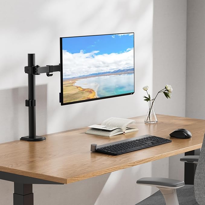 Mount-It! Single Monitor Arm Desk Mount for 17-32 Inch Screens, Holds up to 19.8 lbs, Height Adjustable Full Motion Stand, Steel, Clamp and Grommet Base, VESA 75x75 100x100, Cable Management, Black