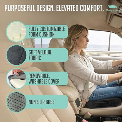 Cushy Tushy Premium Seat Cushion with Moveable Holes, Customizable Foam – Relief for Lower Back, Sciatic, & Tailbone Pain – Perfect for Driving, Home & Office – Gray Fabric Cover