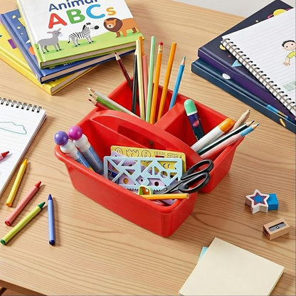 Kathfly 12 Pack Classroom Caddy Organizer with Handle, Plastic Art Craft Cleaning Caddy Bulk, Small Multipurpose Supply Organization Storage Basket for Table Desk Office Pencil Teacher (Blue Red)