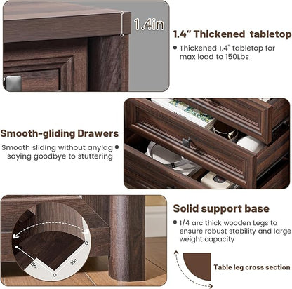 Standifurno Walnut Night Stand with Drawers, Rustic Washed Walnut Nightstand, Farmhouse Bed Side Table for Bedroom, Bedside End Table for Living Room, Bedroom Furniture, Large Storage Wood Nightstand