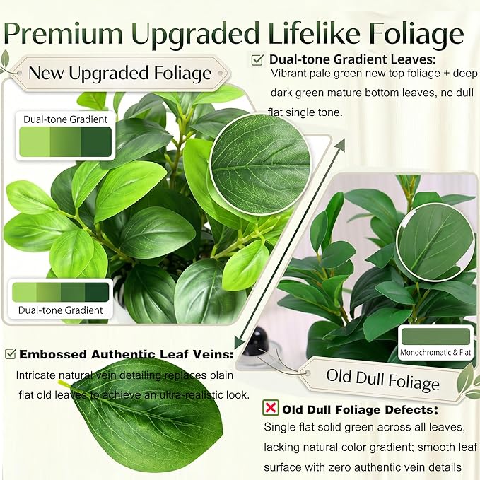 Realistic Artificial Potted Plant, Faux Indoor Greenery for Home Office Living Room Bookshelf Bathroom Decor, Low-Maintenance Space-Saving Fake Plants with Modern Decorative Vase
