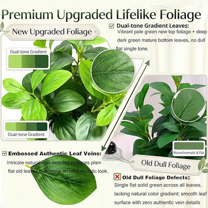 Realistic Artificial Potted Plant, Faux Indoor Greenery for Home Office Living Room Bookshelf Bathroom Decor, Low-Maintenance Space-Saving Fake Plants with Modern Decorative Vase