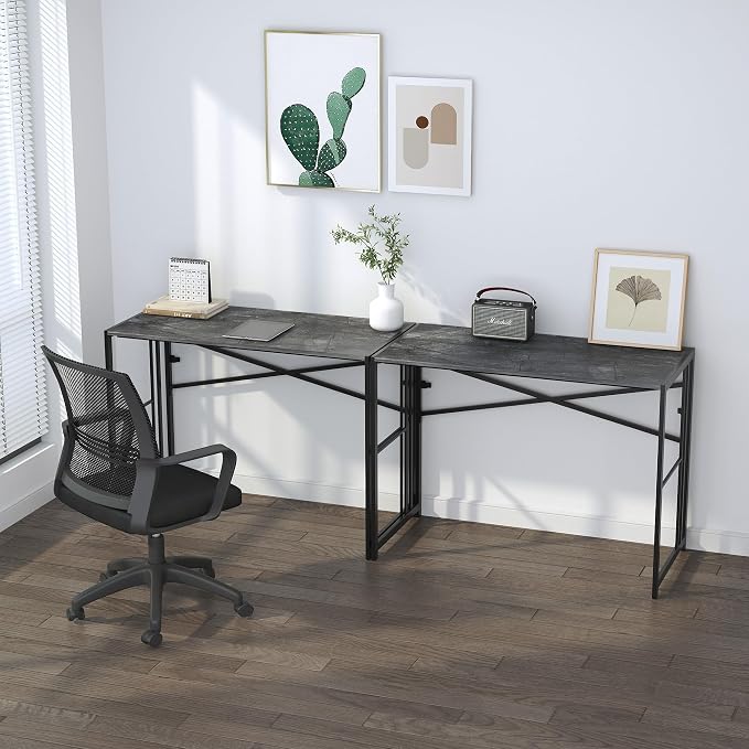 Lutown-Teen Narrow Folding Computer Desk 35 inch, Writing Gaming Computer Desk for Small Spaces, No Assembly Required Small Office Table, Grey