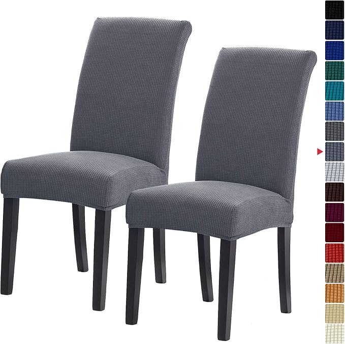 Stretch Chair Covers for Dining Room Set of 2, Removable Washable Dining Room Chair Covers, Dining Chair Slipcovers Seat Protector, Great Home Decor and Banquet Upholstery (Gray, 2 Pack)