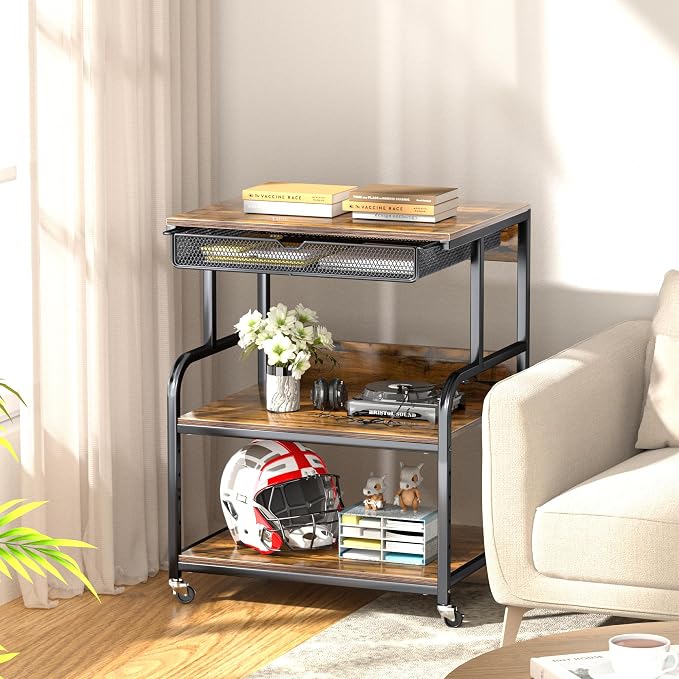 Large Printer Stand with Storage Shelf, 23.6''x18.9'' Rolling Printer Cart Holder with Lockable Wheels, 5-Adjustable Heights, 3D Scanner Fax Printer Table for Home Office Use, Large