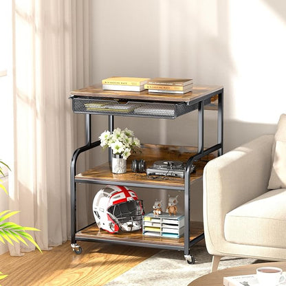 Large Printer Stand with Storage Shelf, 23.6''x18.9'' Rolling Printer Cart Holder with Lockable Wheels, 5-Adjustable Heights, 3D Scanner Fax Printer Table for Home Office Use, Large