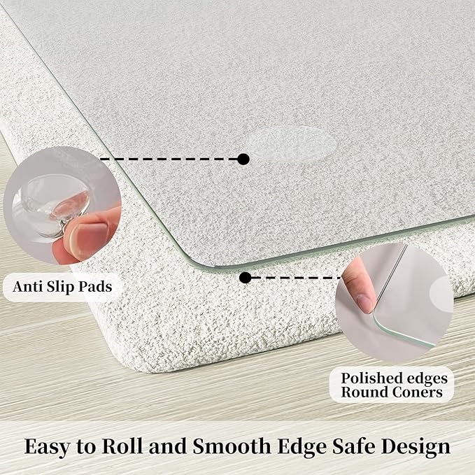 Glass Chair Mat 36" x 55" Heavy Duty Tempered Glass Office Chair Mat, Glass Floor Mat with Round Corner and Polished Edge for Smooth Glide, Office Chair Mat for Carpet, Hardwood Floor