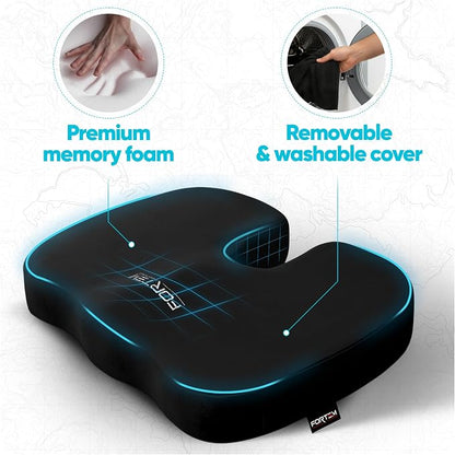 FORTEM Seat Cushion, Office Chair Cushion, Memory Foam Car Seat Cushions, Sciatica Coccyx Tailbone Pain Relief, Chair Cushions for Back Support, Sitting Pad for Gaming, Washable Cover, Non Slip, XL
