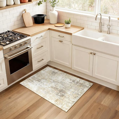 RELEANY Washable Area Rugs 2'x3' Non-Slip Modern Abstract Soft for Living Room Entryway Bedroom Kitchen, Print Pattern, Neutral Brown Gray